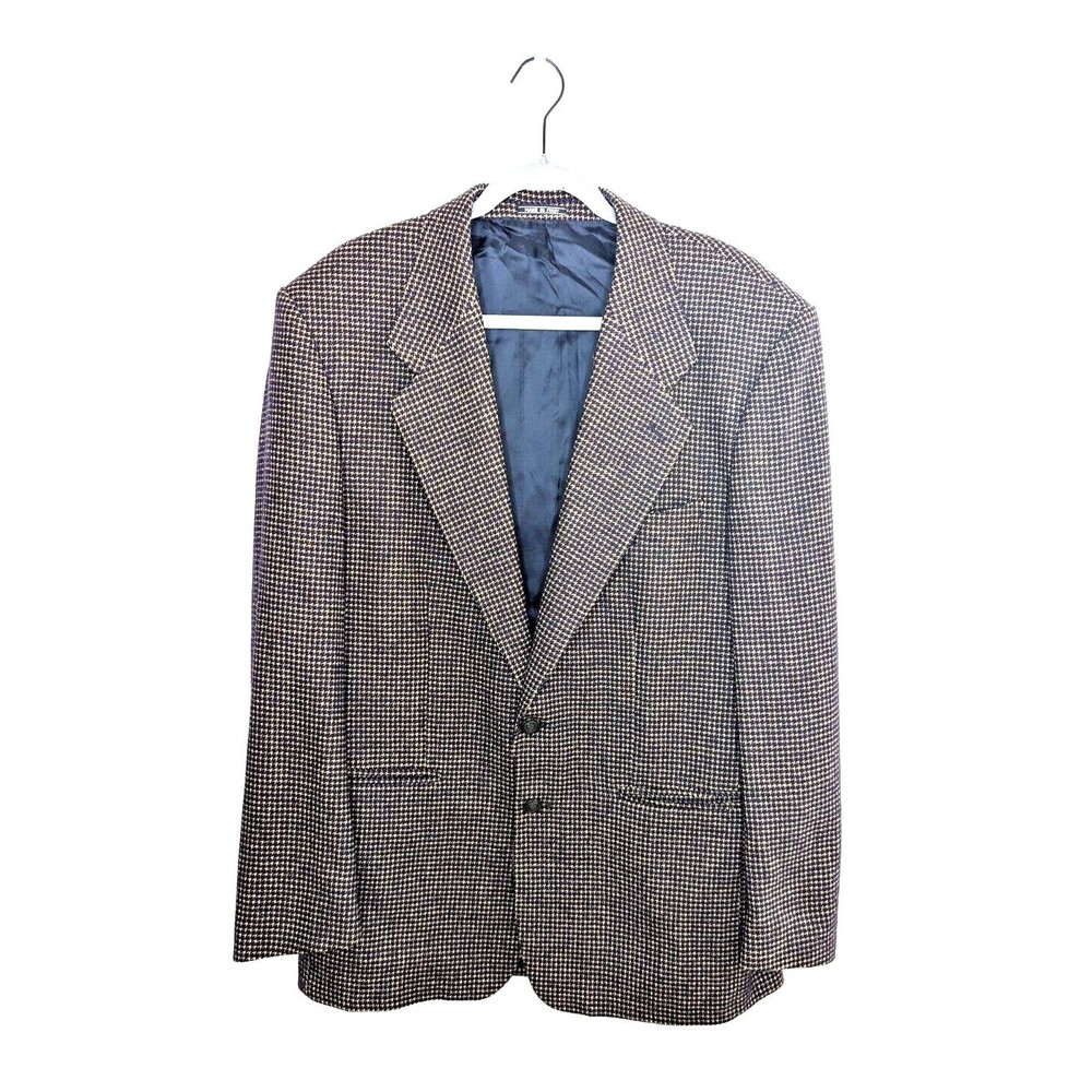 Zanetti Mens Blazer Sport Coat 50R Purple Dark Blue Wool Houndstooth 2 Button